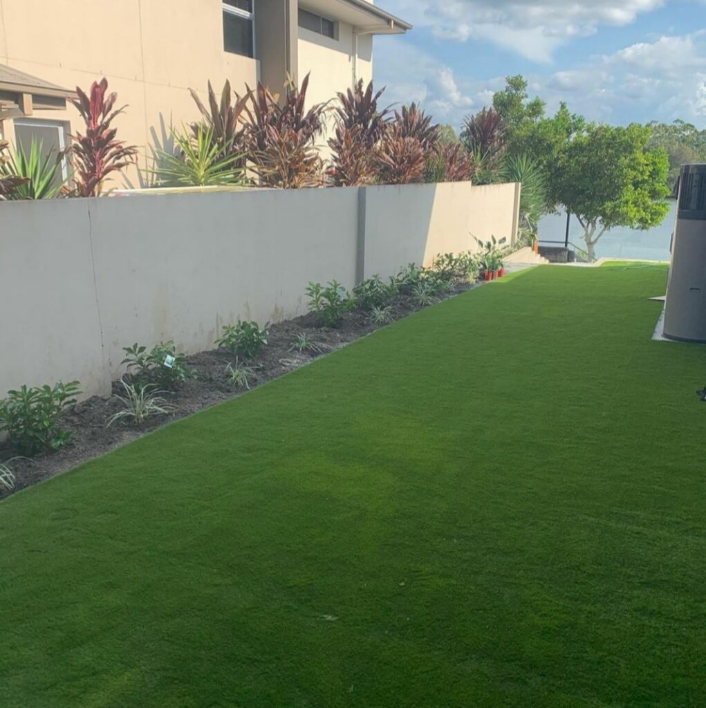 Canal-front backyard artificial grass installation, Mandurah